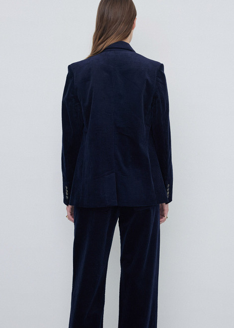 YERSE Navy Corduroy Double-Breasted Blazer