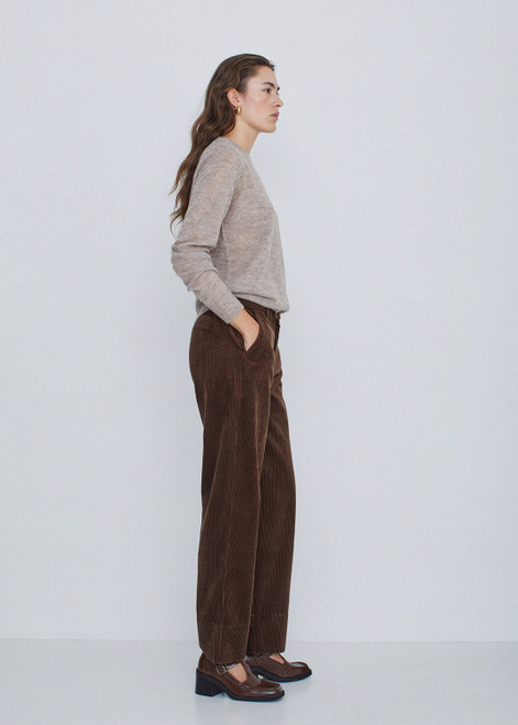 YERSE Chocolate Wide-Leg Corduroy Pants