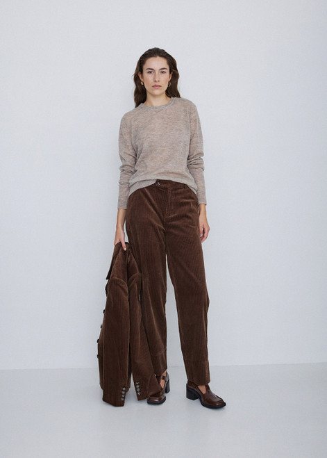 YERSE Chocolate Wide-Leg Corduroy Pants