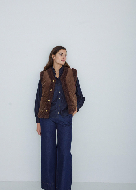 YERSE Chocolate Reversible Corduroy Vest