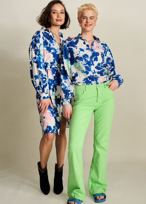 POM Violet Crane Birds Blue Blouse | SP7729