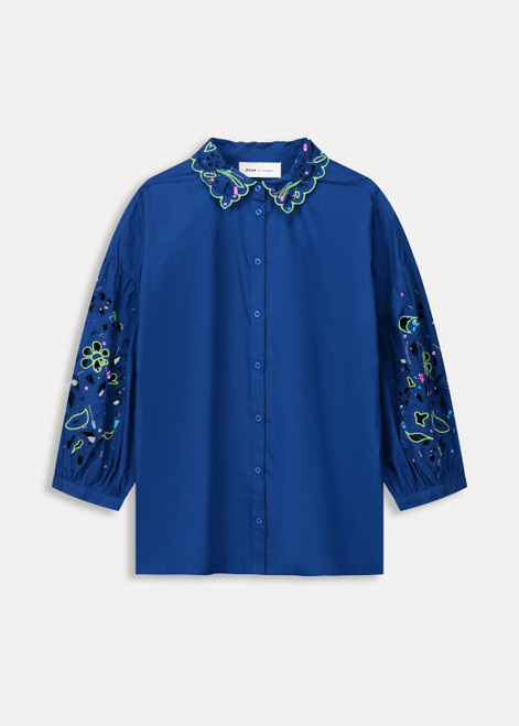 POM Embroidery Ink Blue Blouse | SP7745