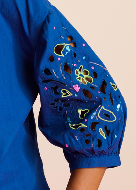 POM Embroidery Ink Blue Blouse | SP7745