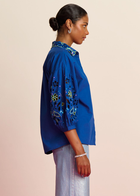 POM Embroidery Ink Blue Blouse | SP7745