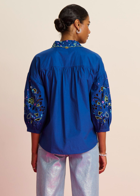 POM Embroidery Ink Blue Blouse | SP7745