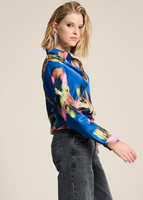 POM Blouse - Mila Satin Butterfly Blue