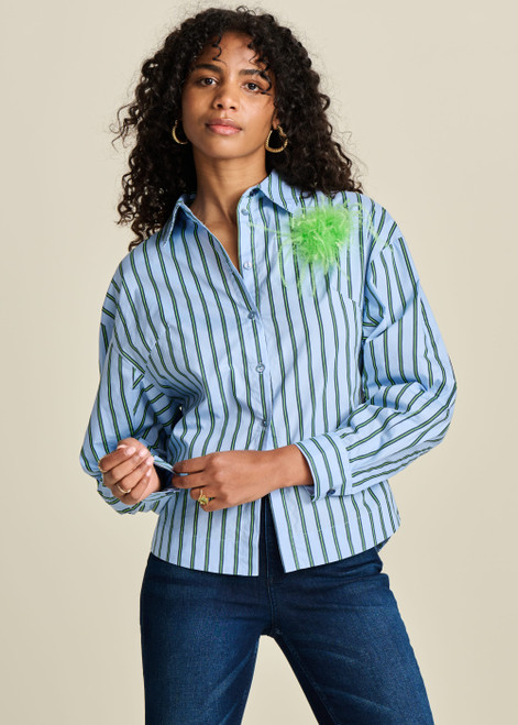 POM Blouse - Striped Poplin Cloudy Blue
