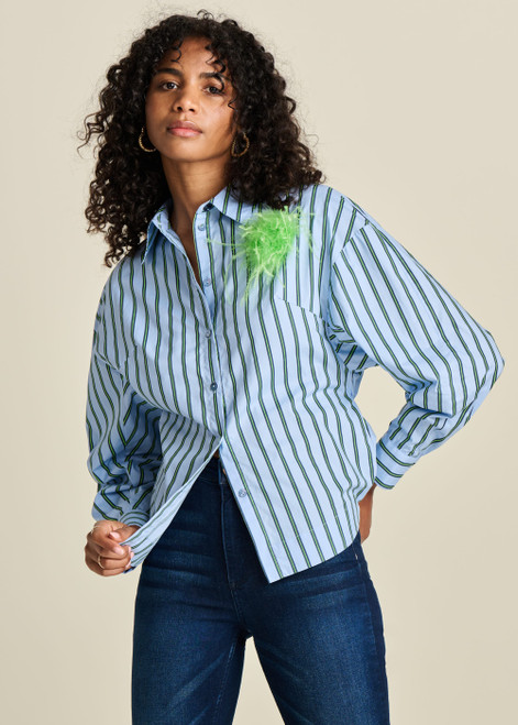 POM Blouse - Striped Poplin Cloudy Blue