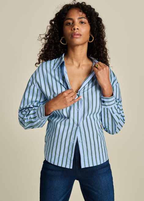 POM Blouse - Striped Poplin Cloudy Blue