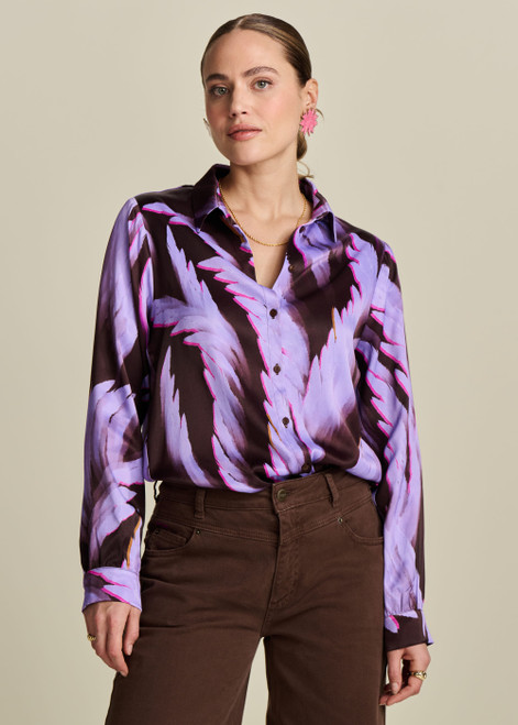 POM Blouse - Mila Satin Feathers Brown