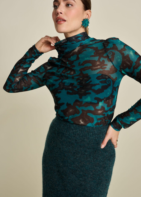 POM Turtleneck - Camo Teal Green