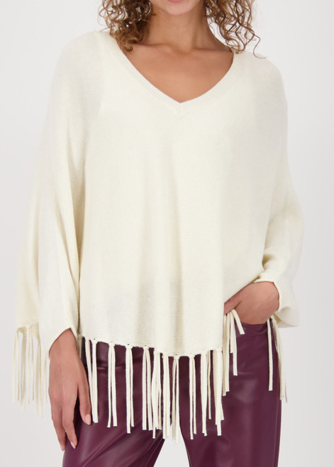 MONARI Beige Poncho With Fringes | 808946