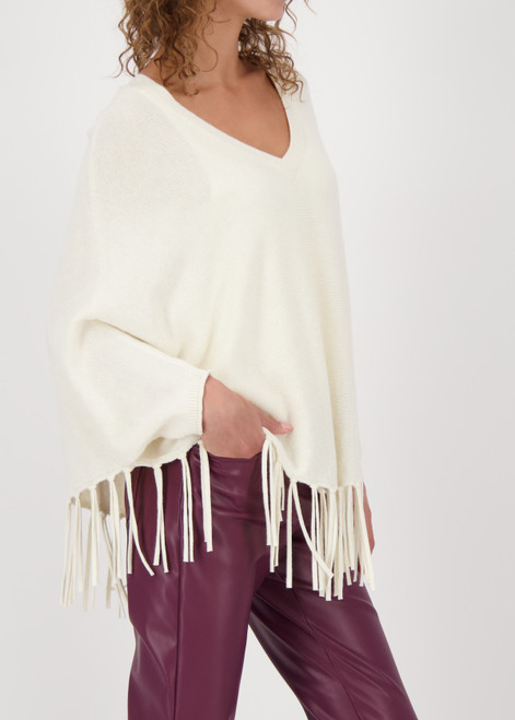 MONARI Beige Poncho With Fringes | 808946