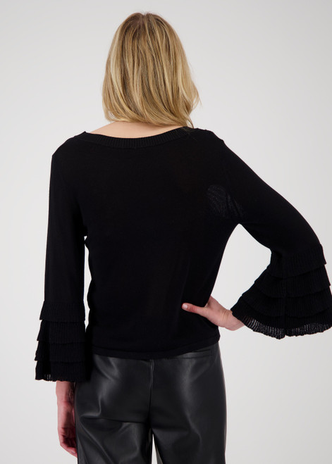 MONARI Black Sweater With Volant Sleeves | 809015