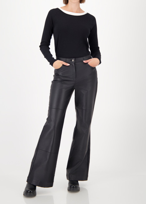 MONARI Black Leather-Look Bootcut Trousers | 809238