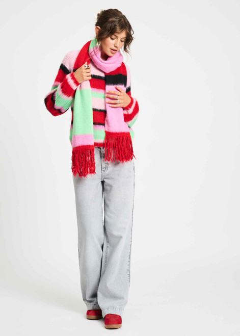 POM AMSTERDAM Multi Colour Shawl - Brushed Stripes Green | SP9420