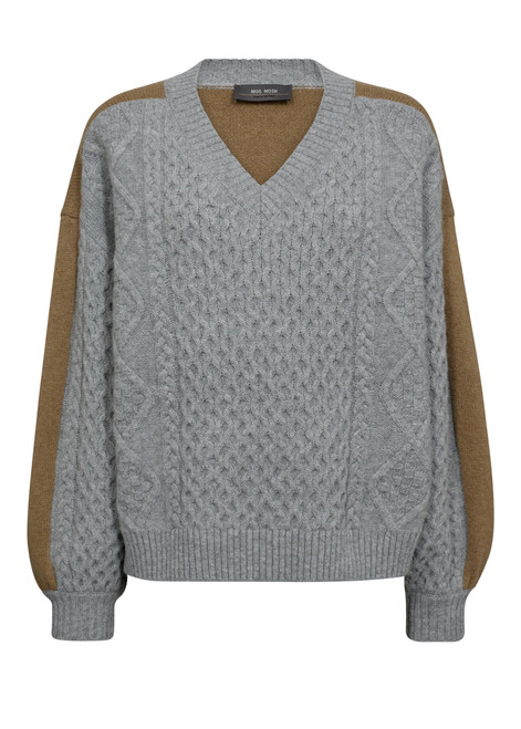 MOS MOSH Grey Melange Beth Ottili V-Neck Knit | 173270