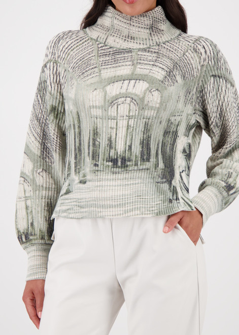 MONARI Green Knitted Sweater With Gallery Print | 809517