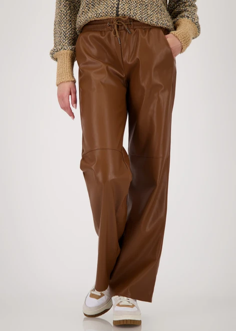 MONARI Brown Straight Leg Faux Leather Pants | 809270