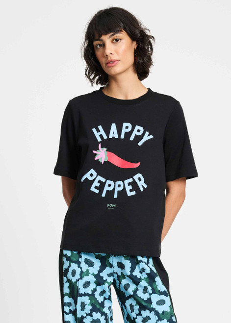 POM AMSTERDAM Black Tshirt - Garden Pepper | SP9271