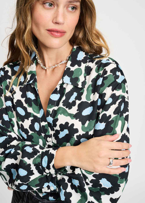 POM AMSTERDAM White Blouse - Violet Wild Flowers Ecru | SP9287