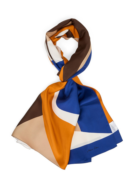 MARC CAIN COLLECTIONS Deep Royal Blue Silk Scarf With Horizontal Stripes | YC B4.15 Z11