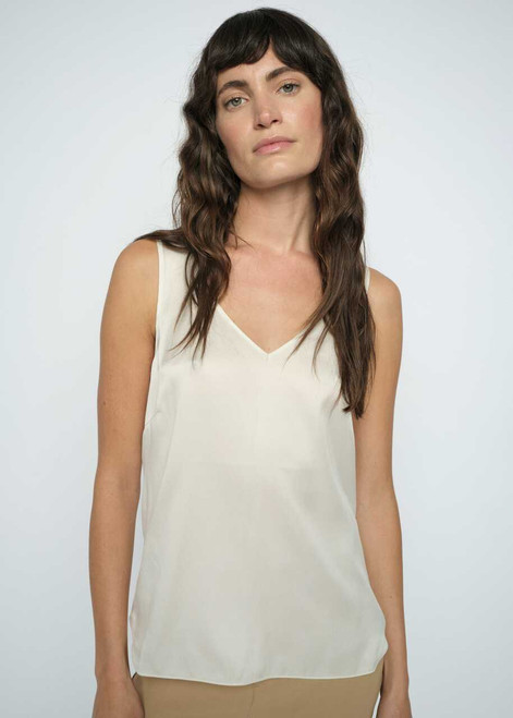 MOS MOSH Ecru Astrid V-Neck Silk Tank Top | 153590