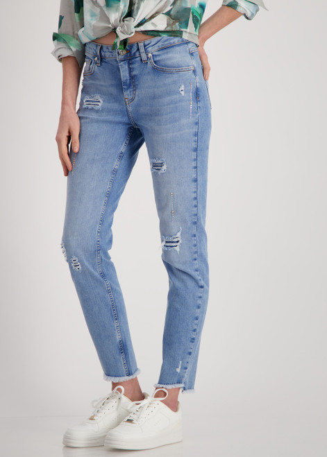 MONARI Blue Destroyed Jeans With Rhinestones | 408301