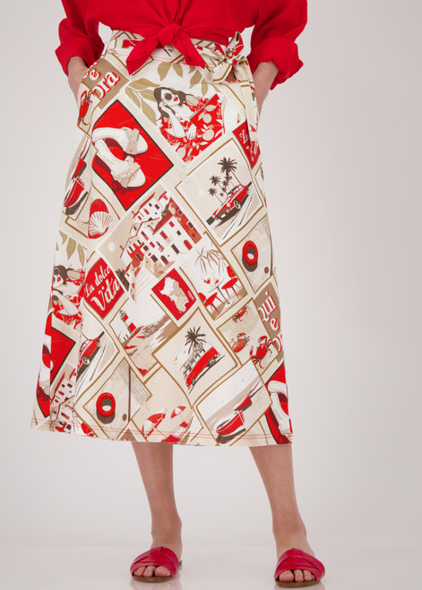 MONARI Red Long Skirt With Polaroid Print | 409896