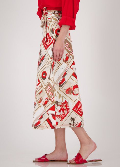 MONARI Red Long Skirt With Polaroid Print | 409896