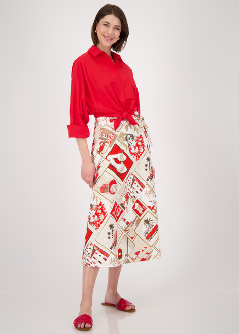 MONARI Red Long Skirt With Polaroid Print | 409896