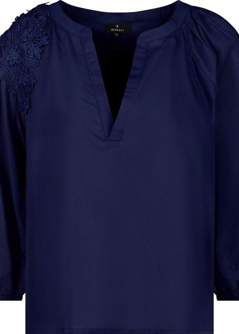 MONARI Blue Blouse With Embroidered Flowers | 409972