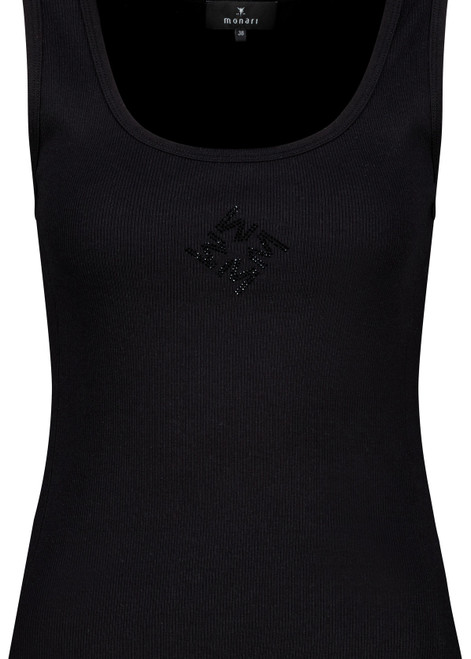 MONARI Black Ribbed Top With Embellishment | 409675
