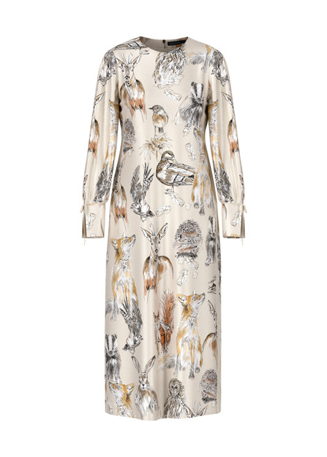 MARC CAIN Smoke Long Dress With Animal Print | XC2136W77