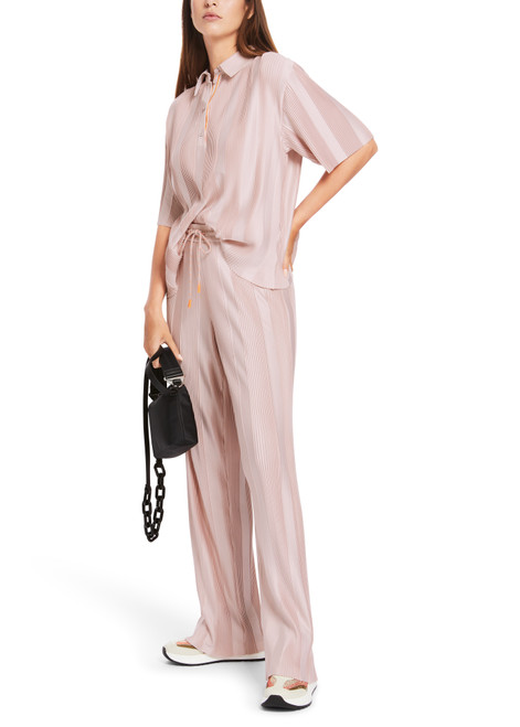 MARC CAIN Bright Rosewater Cropped Polo Shirt With Pleats | XS5306J12