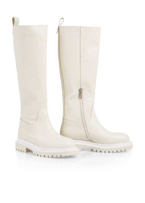 MARC CAIN Bright Ecru Grained Calfskin High Boot | XSSA01L12