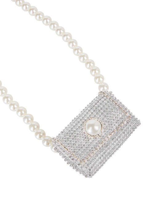 MARC CAIN Silver Beaded Belt With Mini Pocket | WCG111Z38
