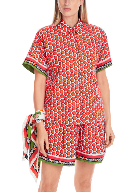 MARC CAIN ADDITIONS Deep Coral Patterned Rethink Together Shirt Blouse | YA 51.10 W17