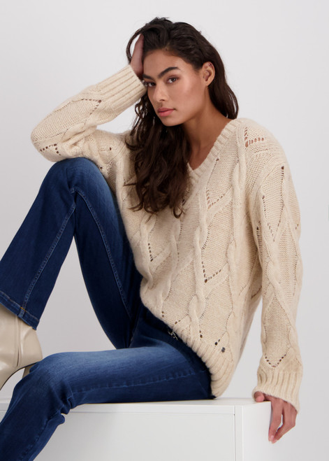 MONARI Beige Jumper With Cable Stitch Pattern | 807225