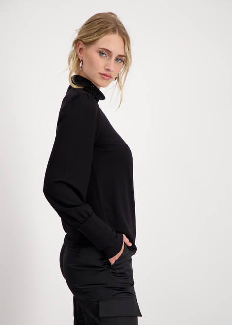 MONARI Black Shirt With Rhinestone Collar | 807641