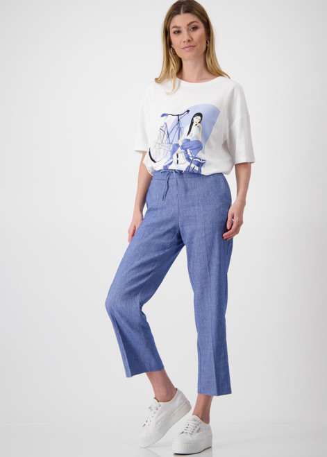 MONARI Denim Blue Linen Pants