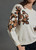 LAUREN VIDAL Soft Knit Sweater In Ivory With Bold Floral Jacquard Sleeves