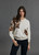 LAUREN VIDAL Soft Knit Sweater In Ivory With Bold Floral Jacquard Sleeves