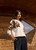 LAUREN VIDAL Soft Knit Sweater In Ivory With Bold Floral Jacquard Sleeves