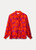 POM Pink blouse with orange floral print, gold buttons, and a bow tie. Wide fit with long sleeves.
