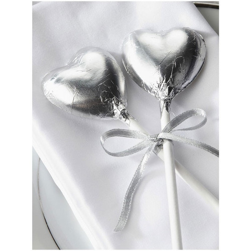 Silver Foil Chocolate Heart Lollipop Silver Foil Chocolate Heart Lollipop