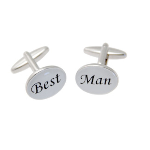 Best Man White Oval Text Cufflinks