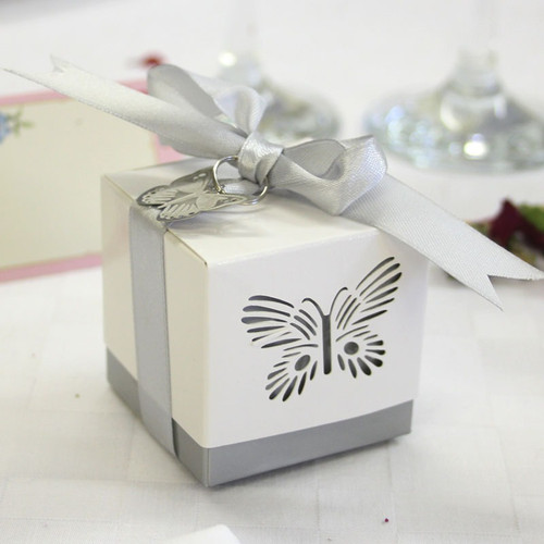 Silver Laser Cut Butterfly Favour Boxes (x5)