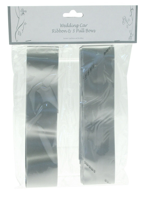 Silver Wedding Car Ribbon & 3 Bows Silver Wedding Car Ribbon & 3 Bows