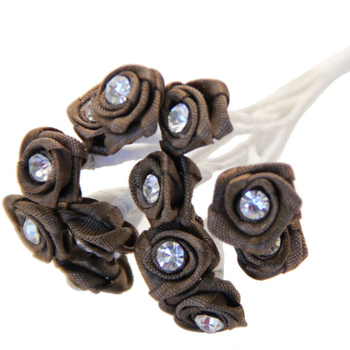 Brown Ribbon Rose with Diamante